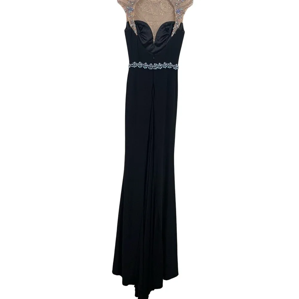 MAC DUGGAL Prom Floral Jeweled High Neck Side Slit Black Gown - Image 9