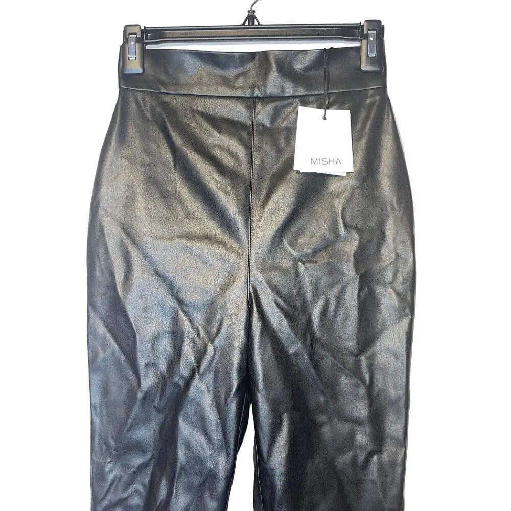 MISHA Aubrey Faux Leather Pants in Black 2 New Womens Vegan Trousers - Image 6