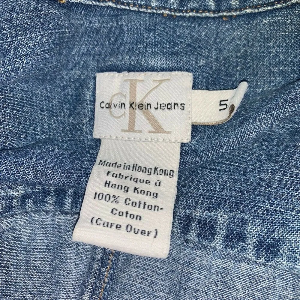 Calvin Klein Womens Blue Jean Polo Dress Junior Size 5 Vintage Stone Wash Denim - Image 5
