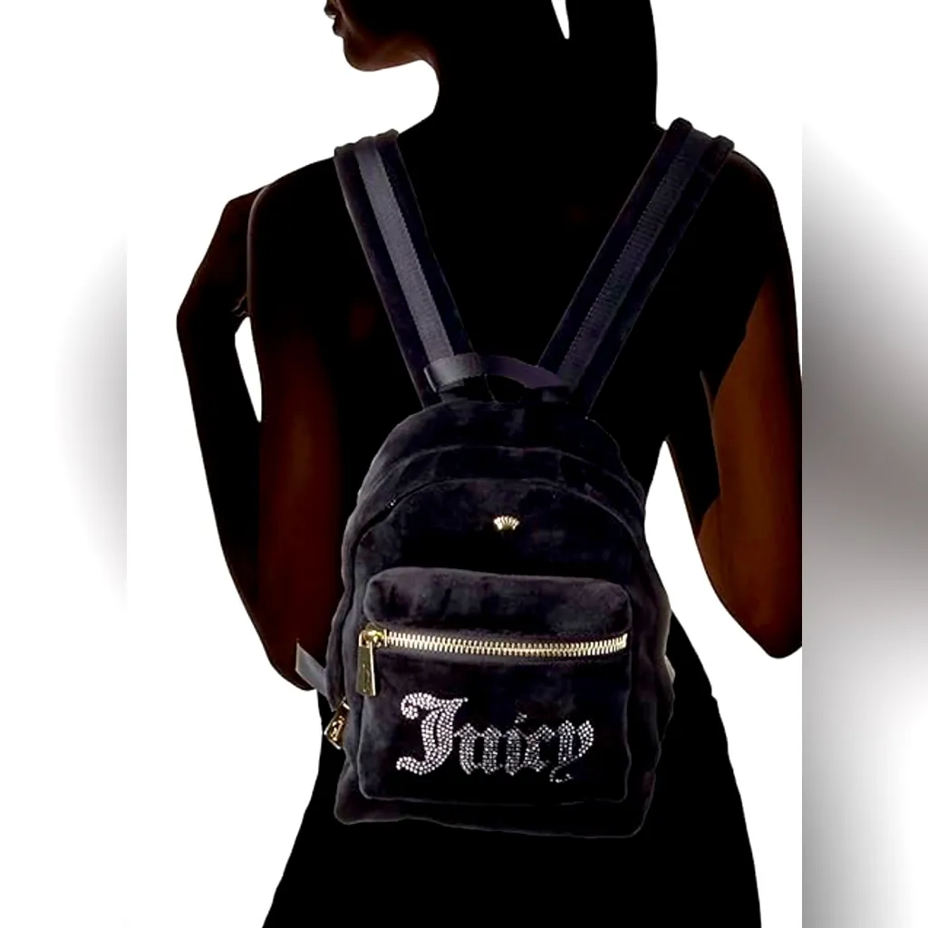 Juicy Couture Bel Air Bijoux Luxe Velour Mini Backpack in Black/Golden  Accents - Image 3