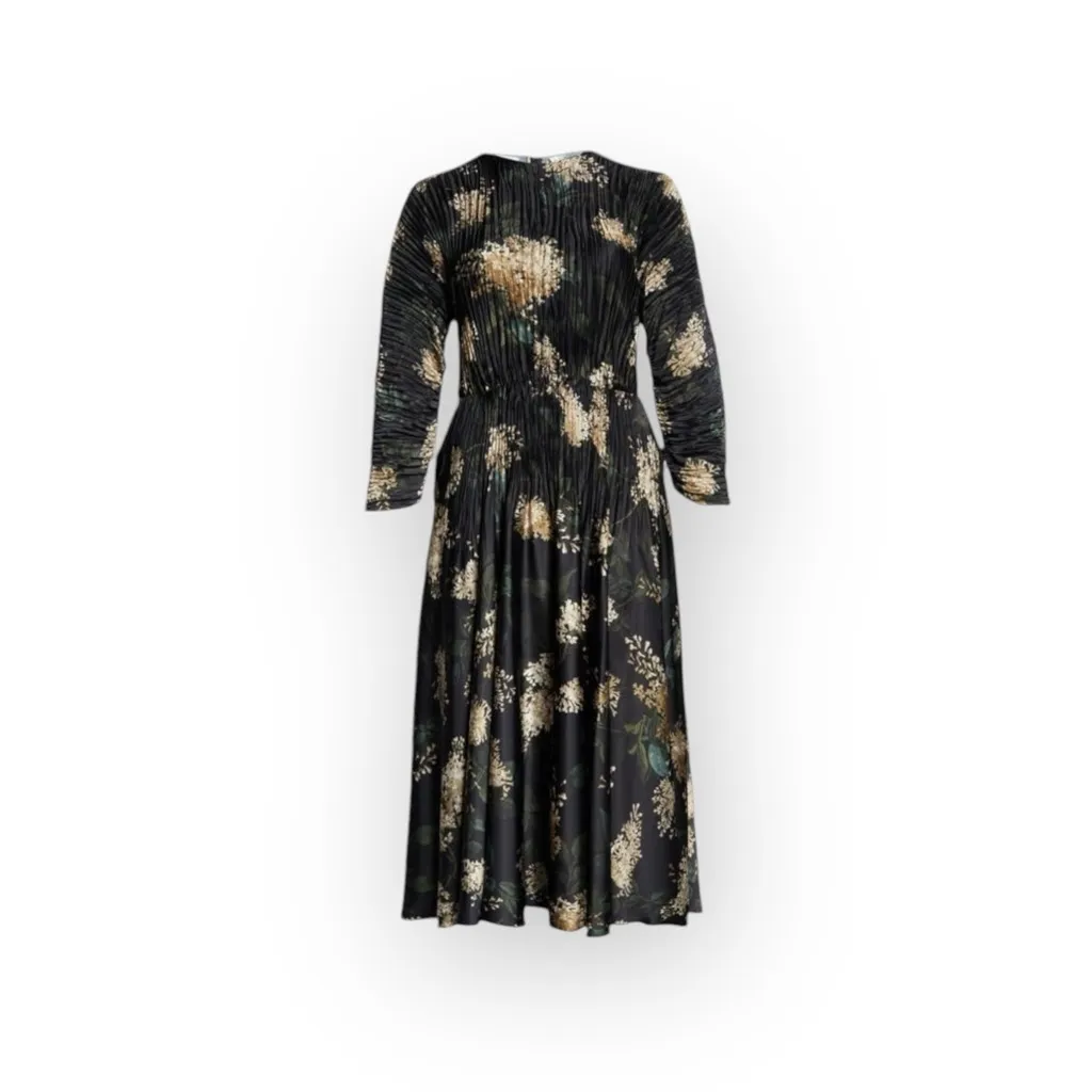 Vince ❀ Lilac Floral Micro Pleated Midi Dress ❀ Coastal Blue Floral Print ❀ Sml - Image 2