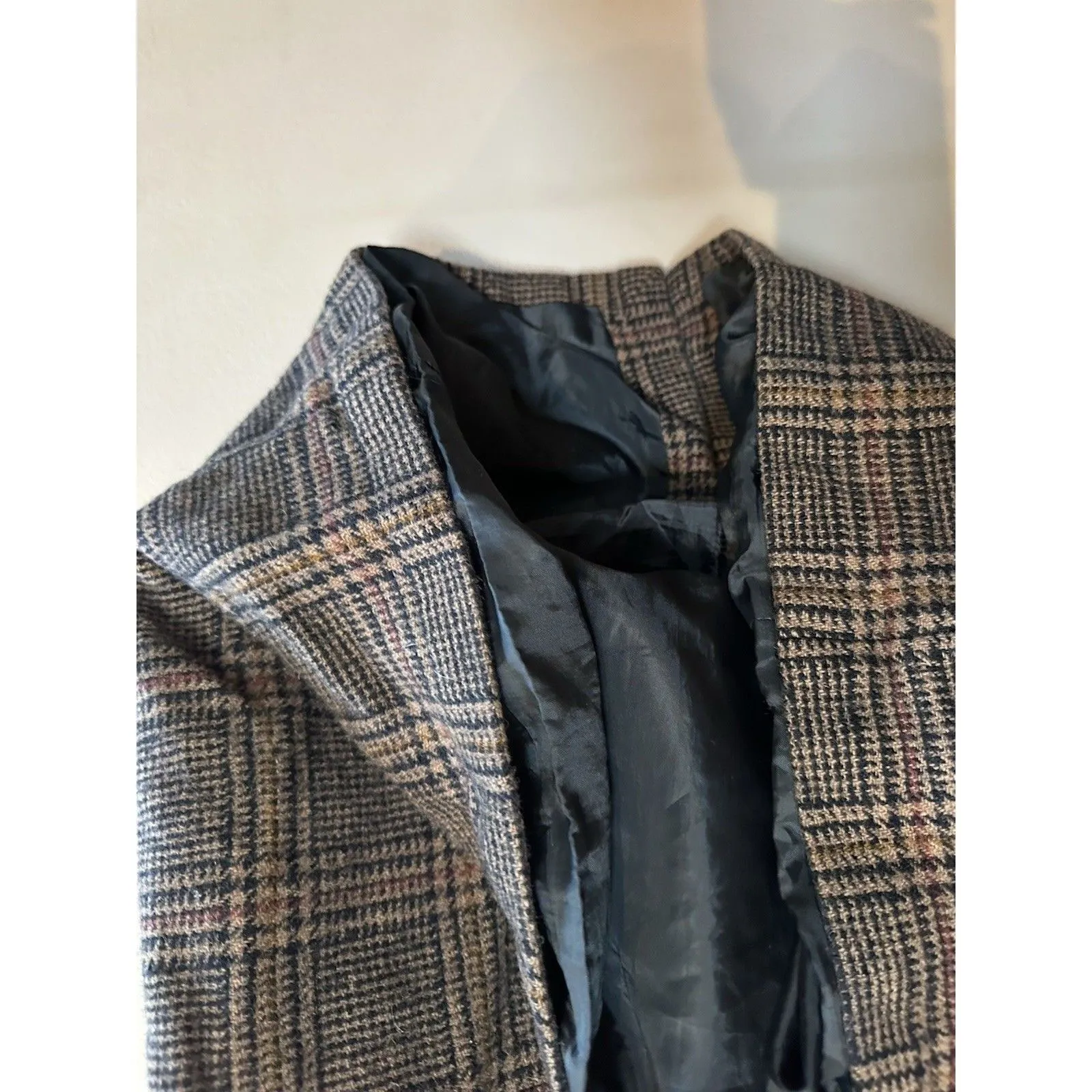 Vtg Harve Bernard Size 8 Jumper Dress  Brown Plaid Tweed 100% Wool Cottagecore - Image 3