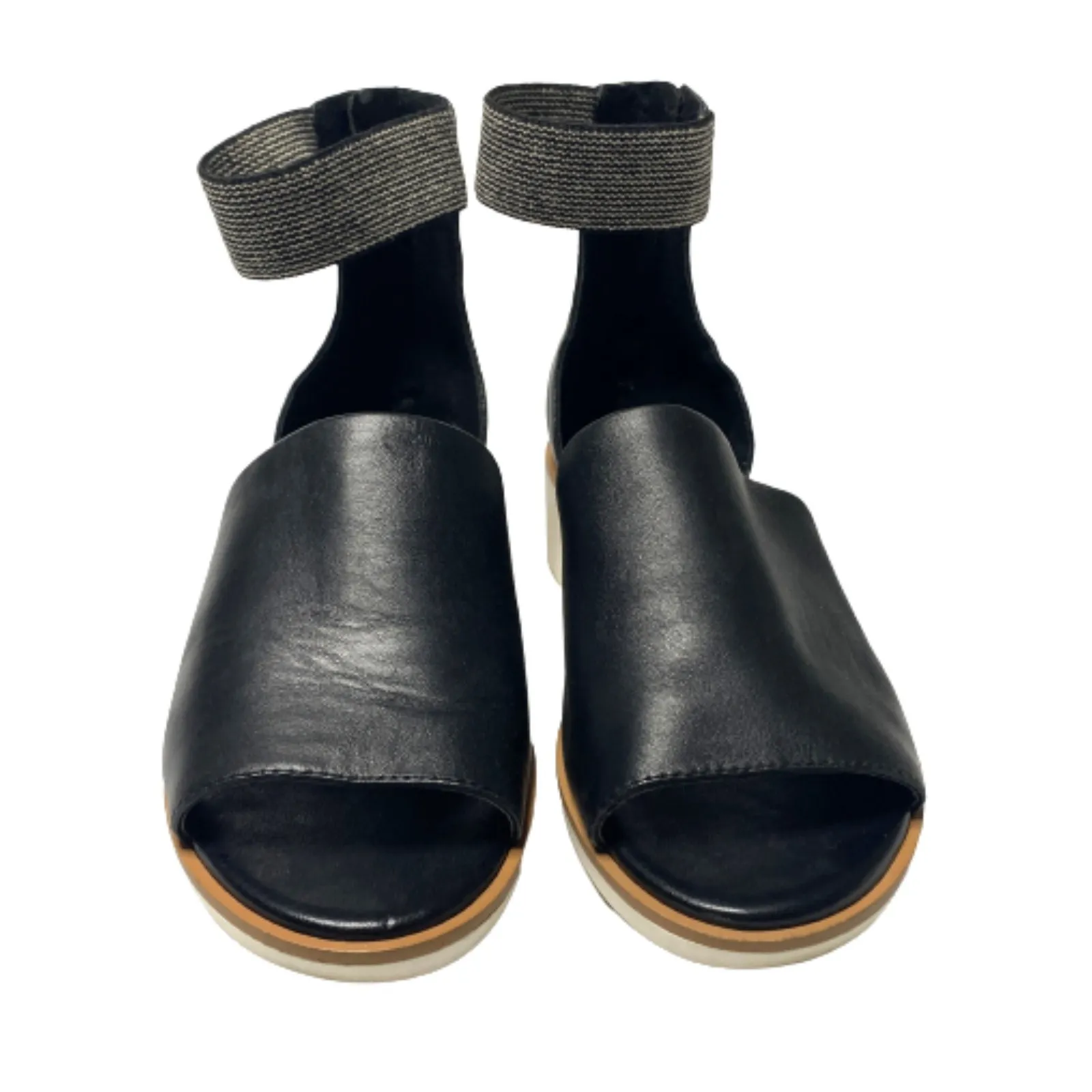 Logo Lori Goldstein Saffy Black Leather Ankle Strap Wedge Sandals Sz 7.5 (37.5) - Image 3