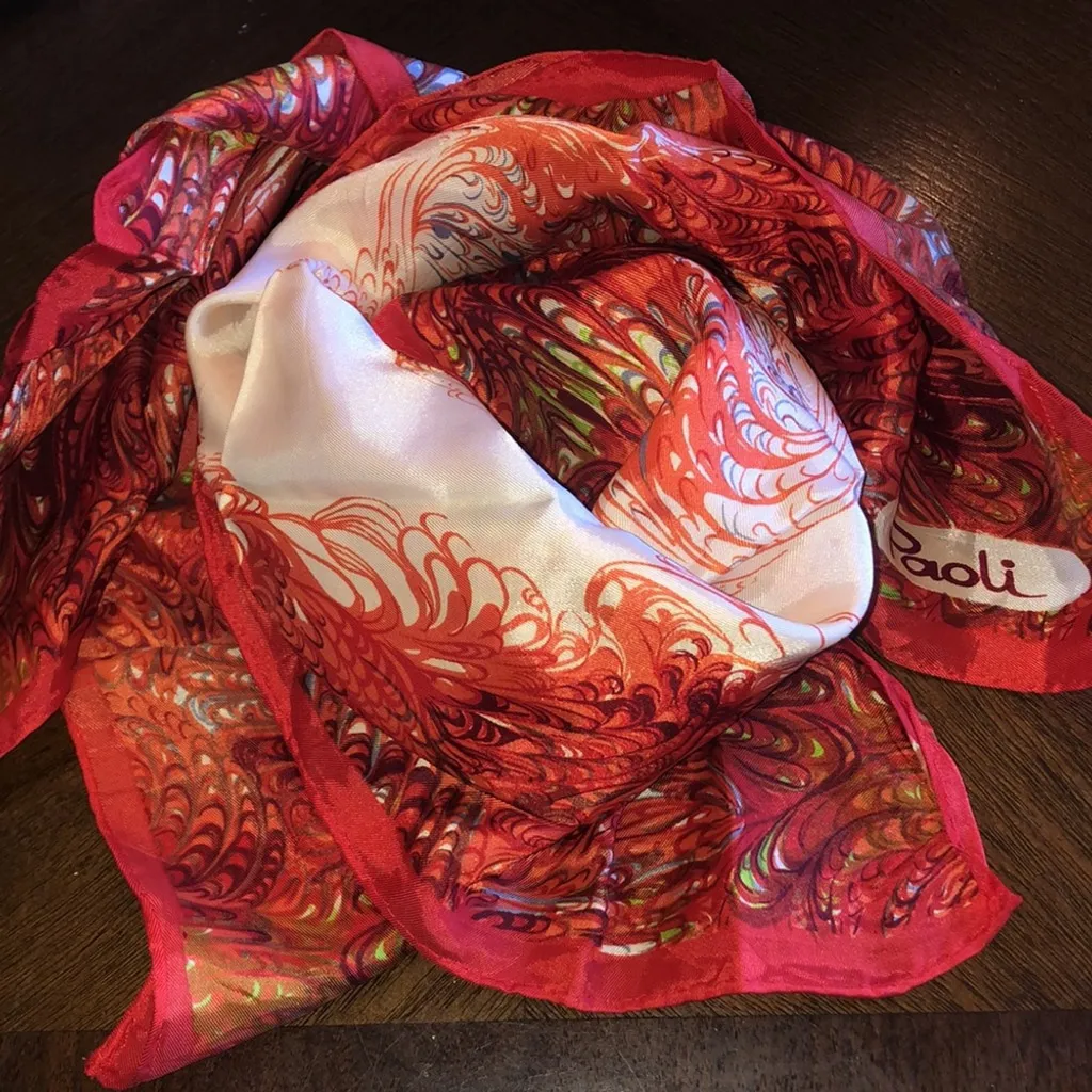 Paoli Vintage Red Colorful Abstract Funky Retro Scarf - Image 7