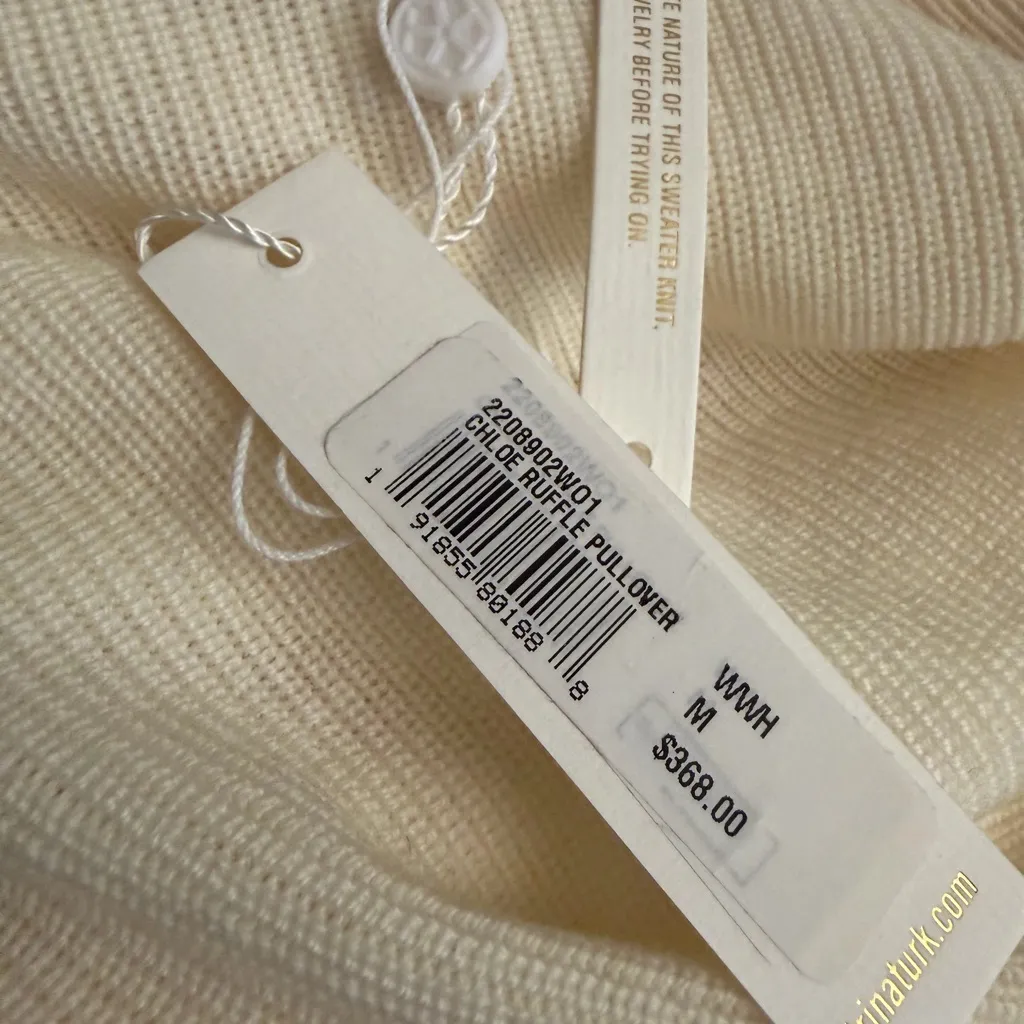 Trina Turk Chloe Ruffle Pullover Sweater Cream Ivory M NWT $368 MSRP Merino Wool - Image 3