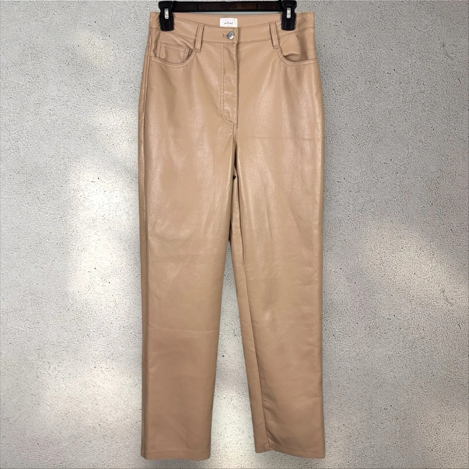 Aritzia Wilfred The Melina Taupe Vegan Leather Straight Leg Pants Size 6 - Image 4