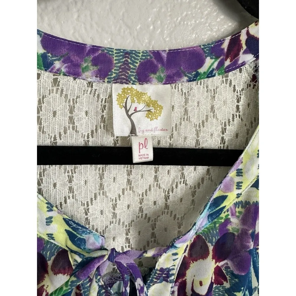 Fig & Flower Blouse Women's Size Petite Large Boho Abstract Print Floral Lace - Image 3