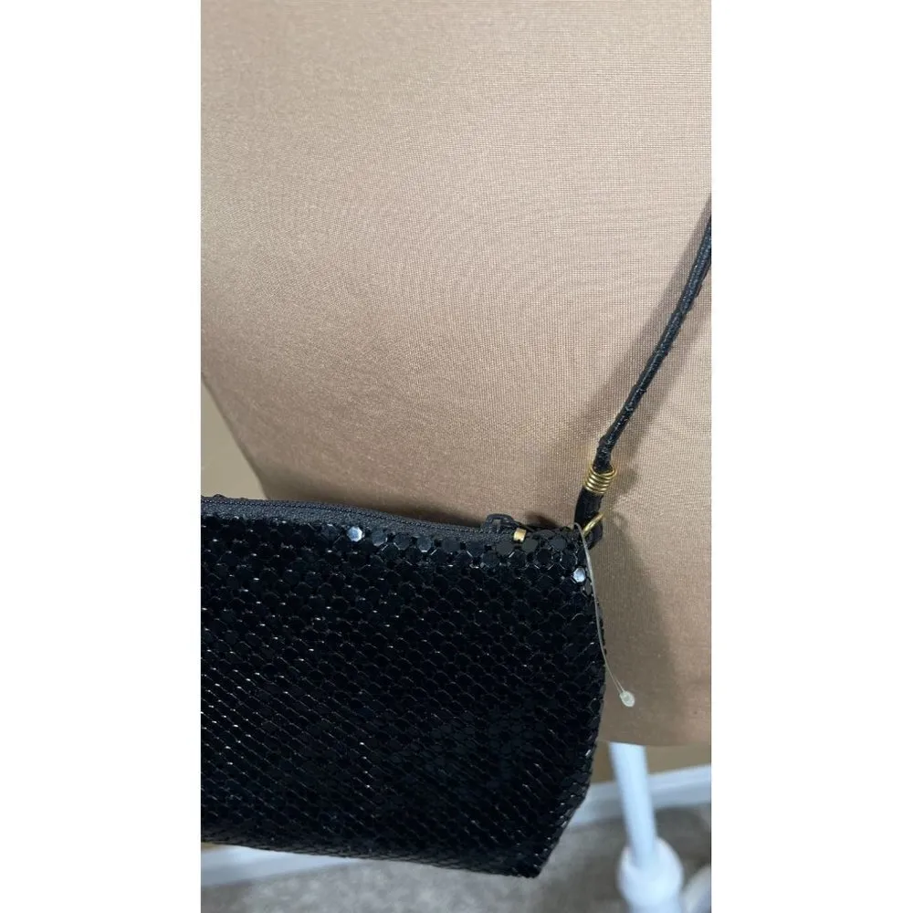VTG Whiting and Davis Purse Bag Black Mesh Zip Closure Crossbody - Image 6