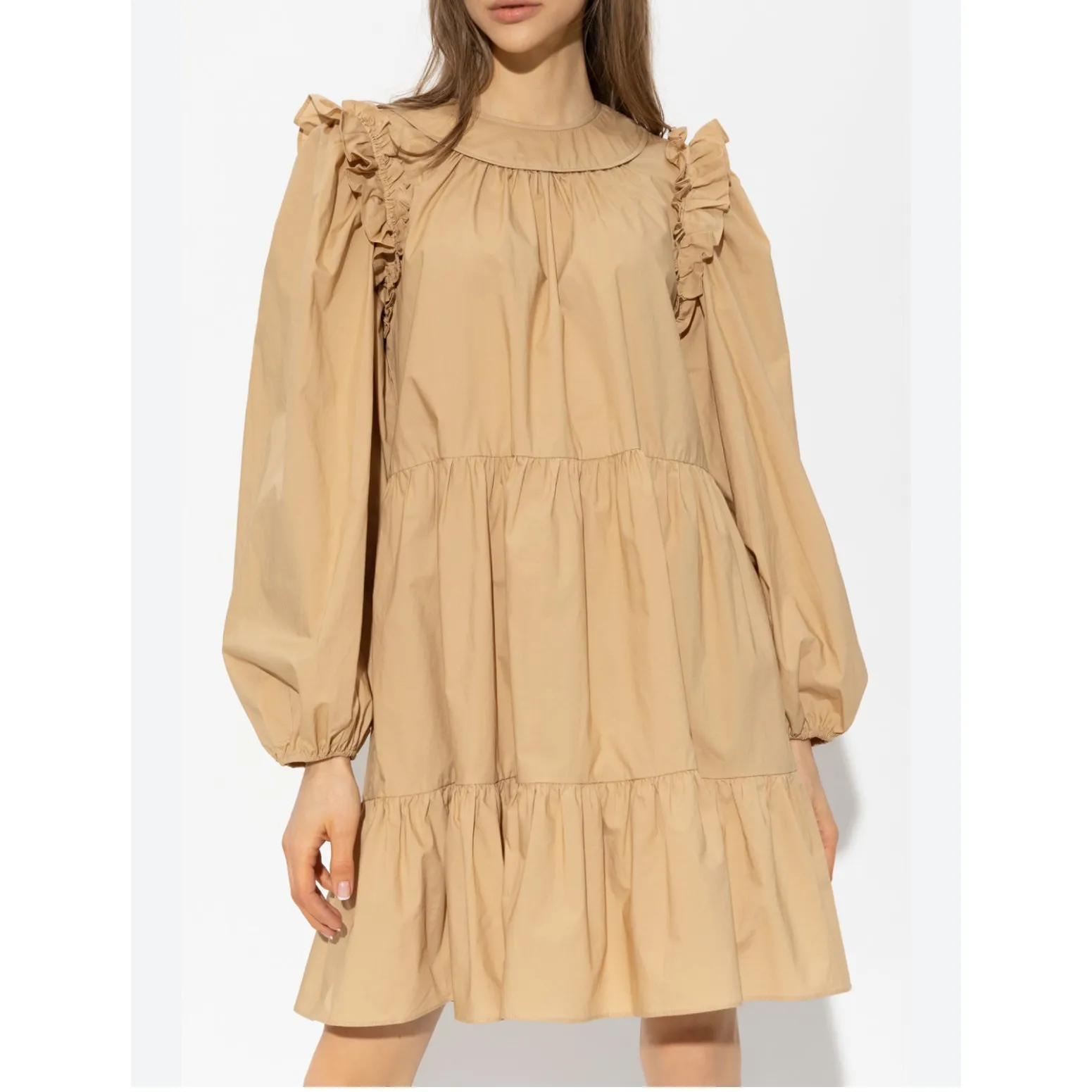 Ulla Johnson Rhea dress | Women's 6 | Khaki Tan | Long Sleeve A-Line Tiered - Image 2