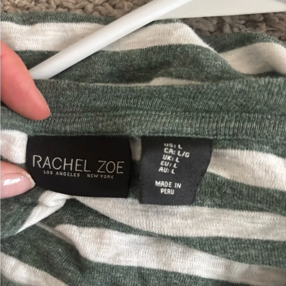 Rachel Zoe Top Large Women's Green/Grey Striped Relaxed Fit - Image 3