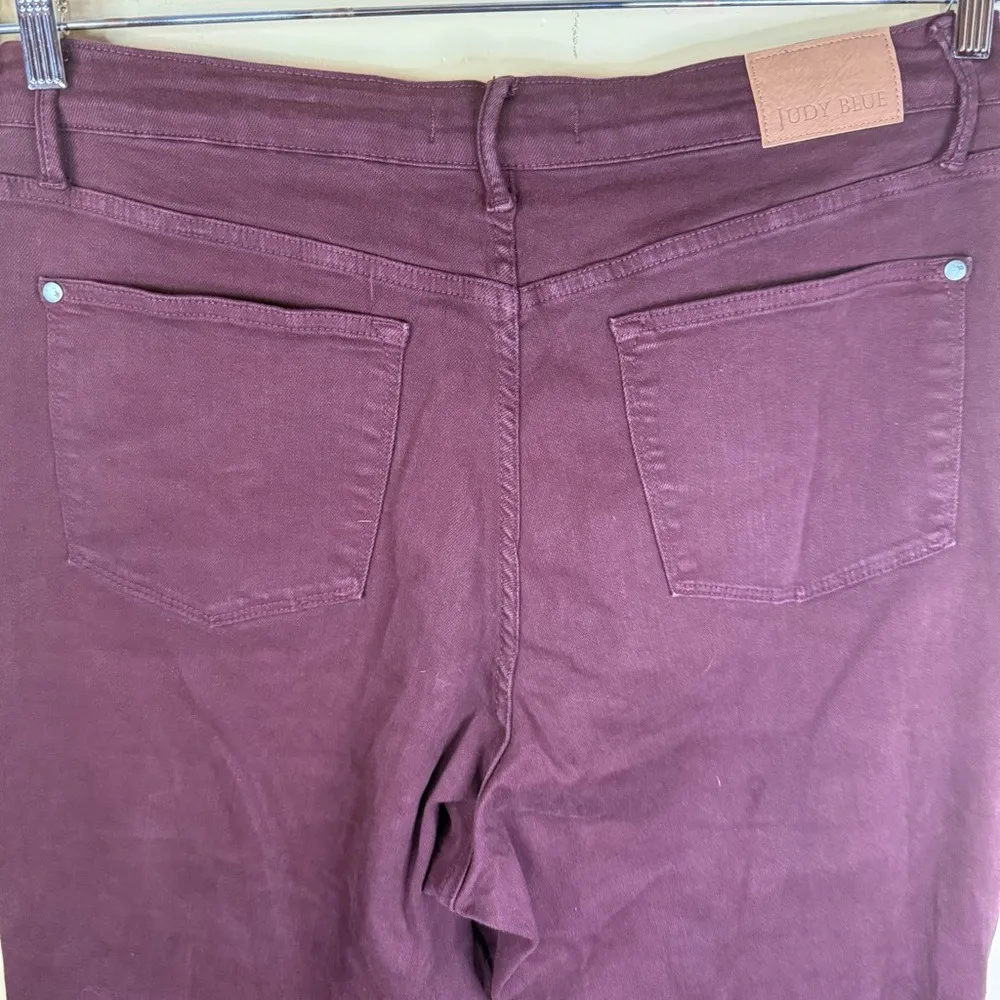 Judy Blue Tummy Control Oxblood High Rise Wide Leg Crop‎ Jeans Plus Size 18 W - Image 9