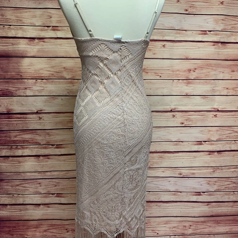 Vintage Spaghetti Strap Fringe Midi Dress, Size Small - Image 12