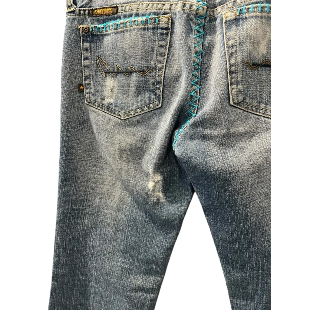 Vintage Y2K Switch USA Embroidered Jeans Size 27 Distressed Low Rise Denim Blue - Image 9