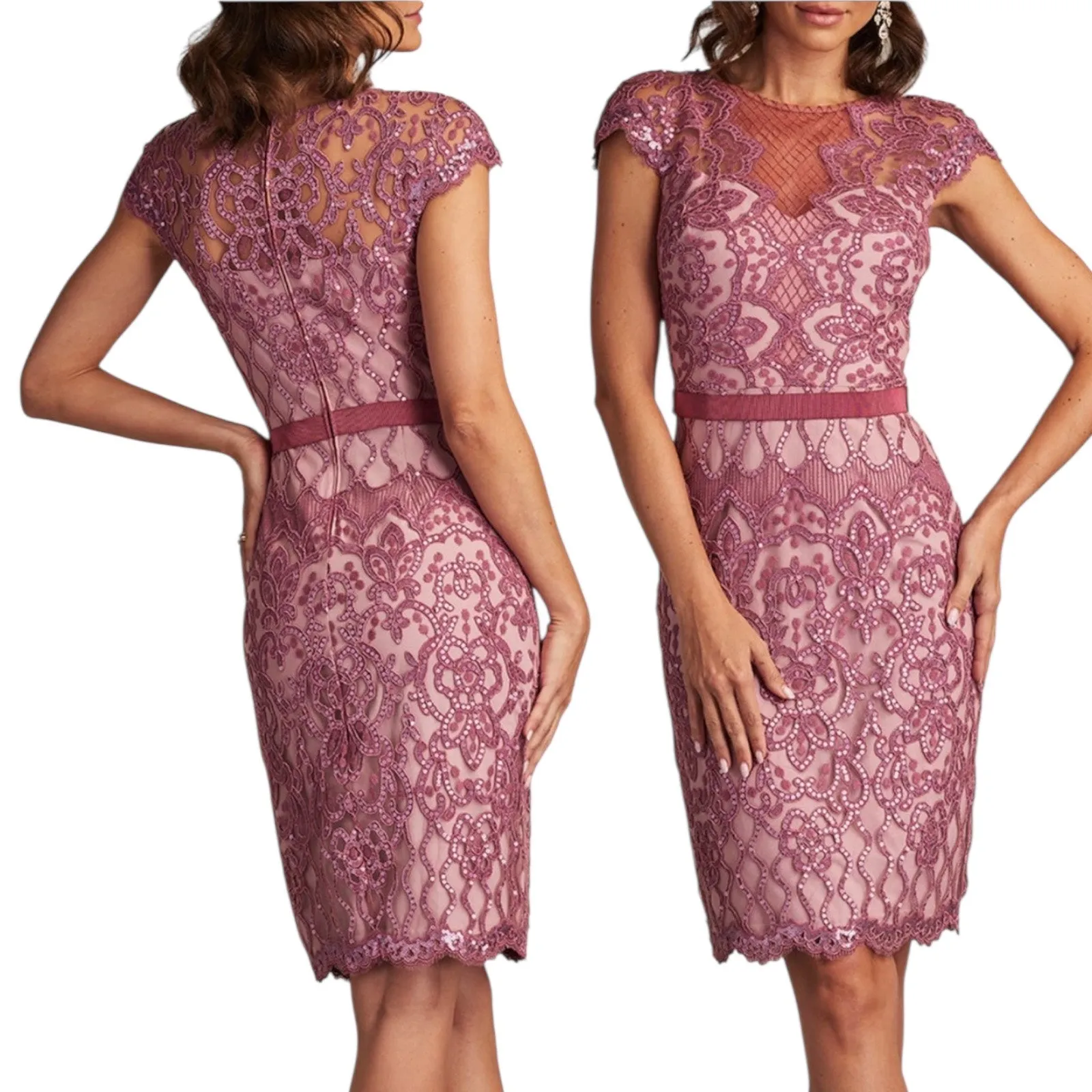 Tadashi Shoji Miranda Sequin Embroidered Cocktail Dress Mauve Size 12 - Image 2