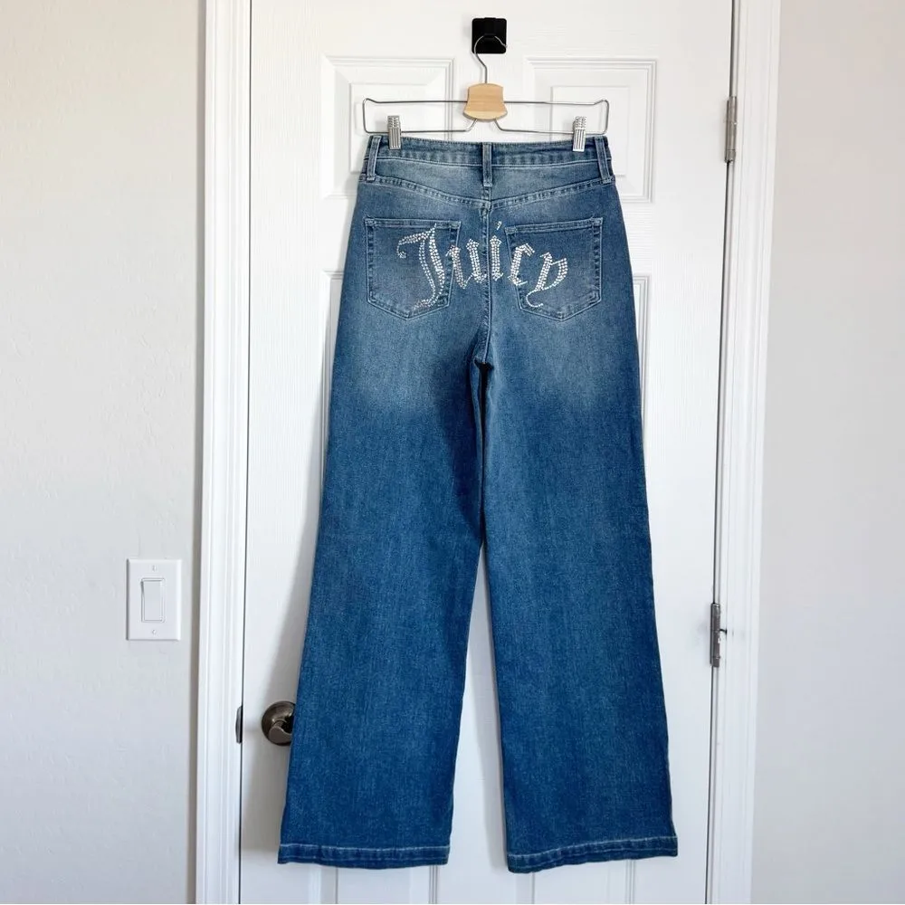 NEW Juicy Couture Lunita Jeans Relaxed Wide Leg Bling Rhinestones Size 5/27 - Image 4