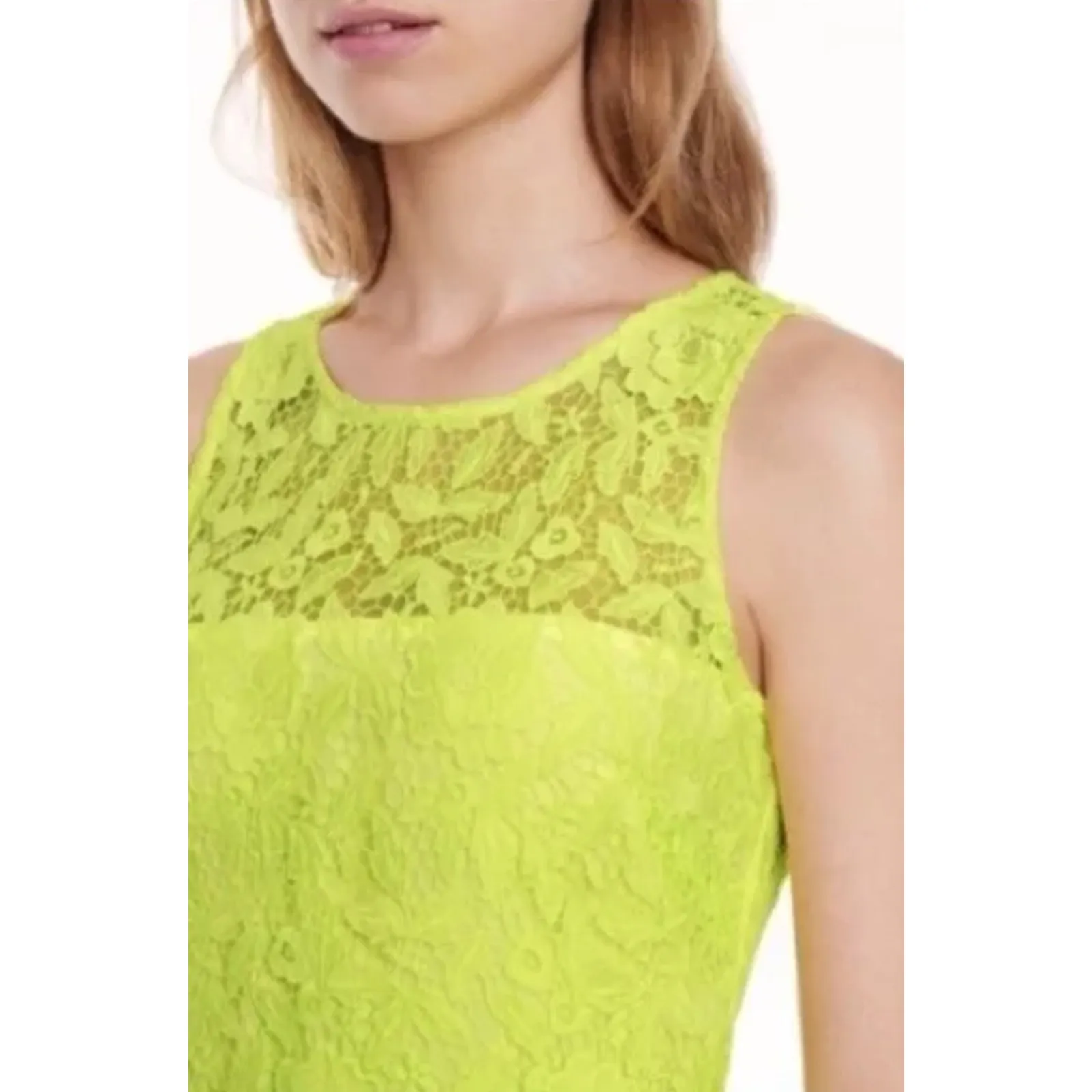 J Crew Collection Neon Yellow Full Lace Cocktail‎ Shift Dress Size 6 - Image 4