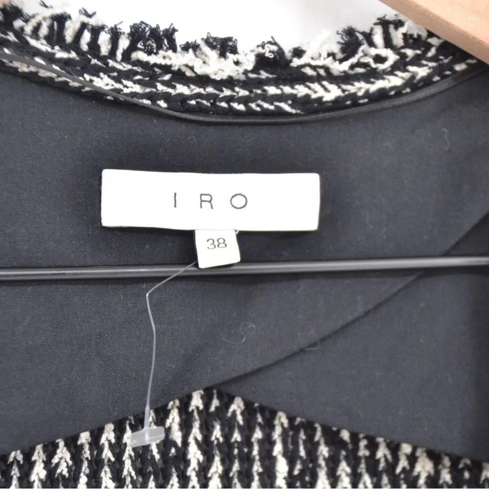 IRO Azure Fringe Blazer Jacket Open Front in Tweed Black and White Women's 38 M - Image 8