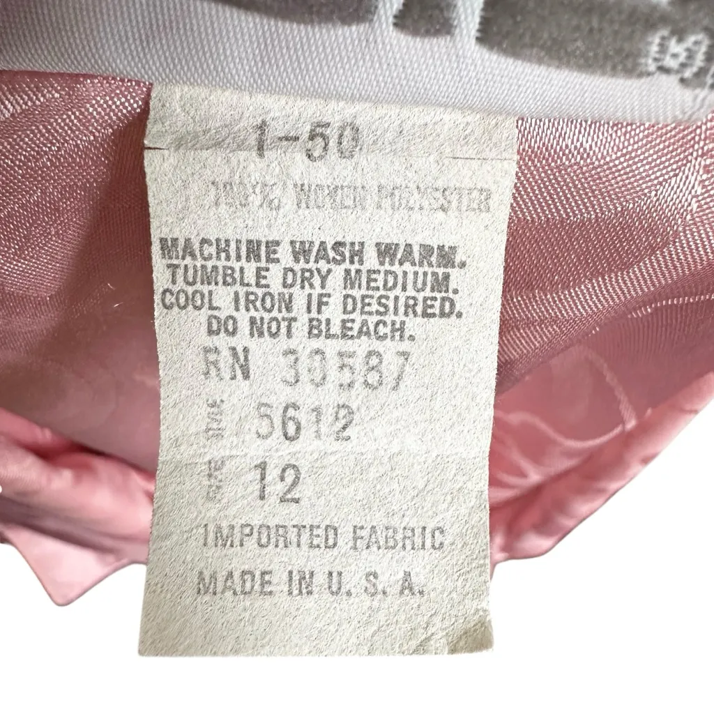 Vintage Laura Mae Pink Satin Baroque Floral Draped Blouse 12 | Silky Retro Glam - Image 7