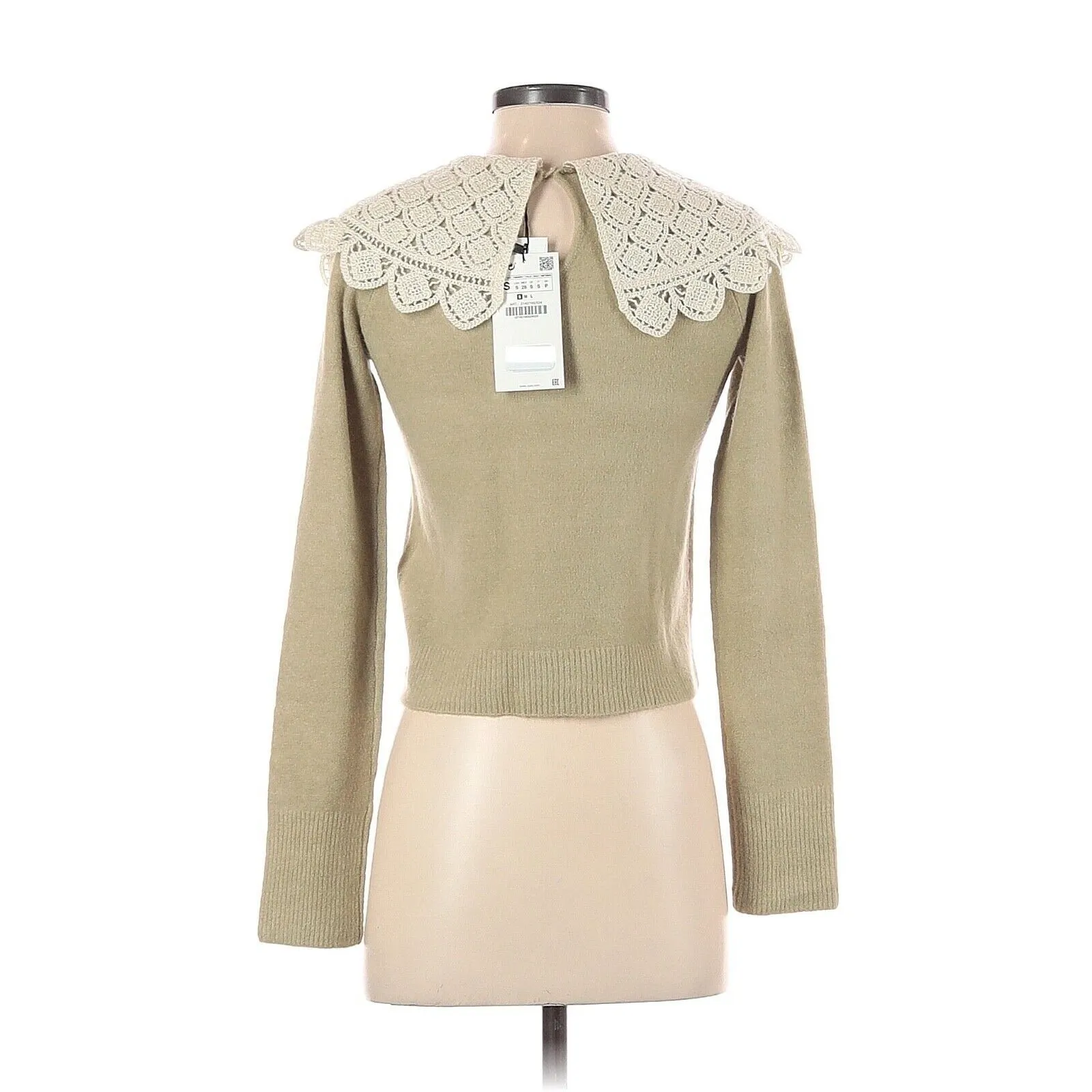 ZARA Light Pistachio Green Crochet Collar Cropped Knit Sweater - S - Image 2