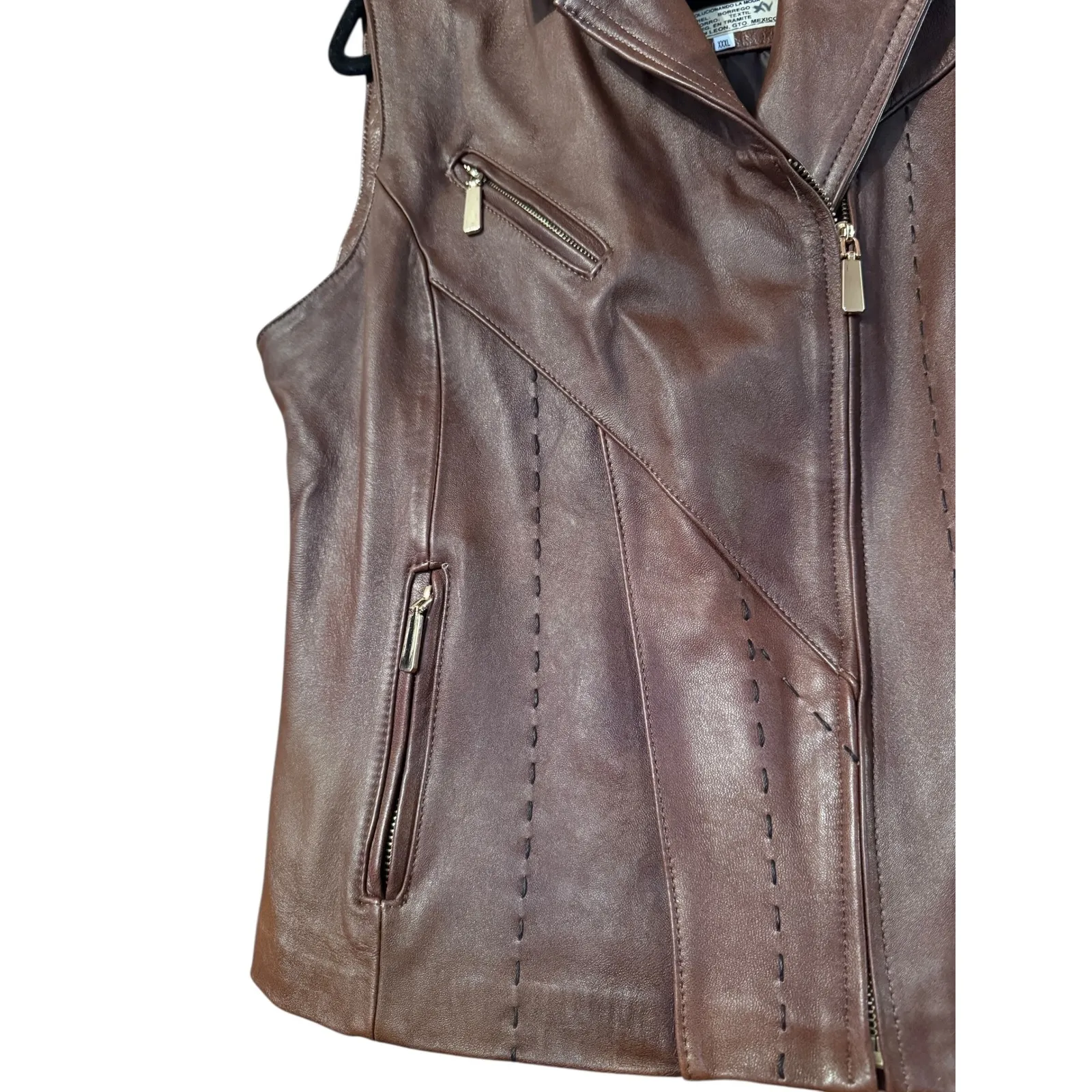 Alcaraz Leather Vest Brown Motorcycle Biker Style Women's XXXL see measurements Size undefined - Image 3