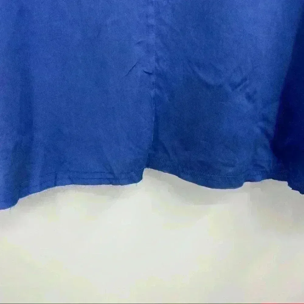 Go > By Go Silk Blue Silk Top W/ Linen Sleeves‎ And Raw Hem. Size Small - Image 13