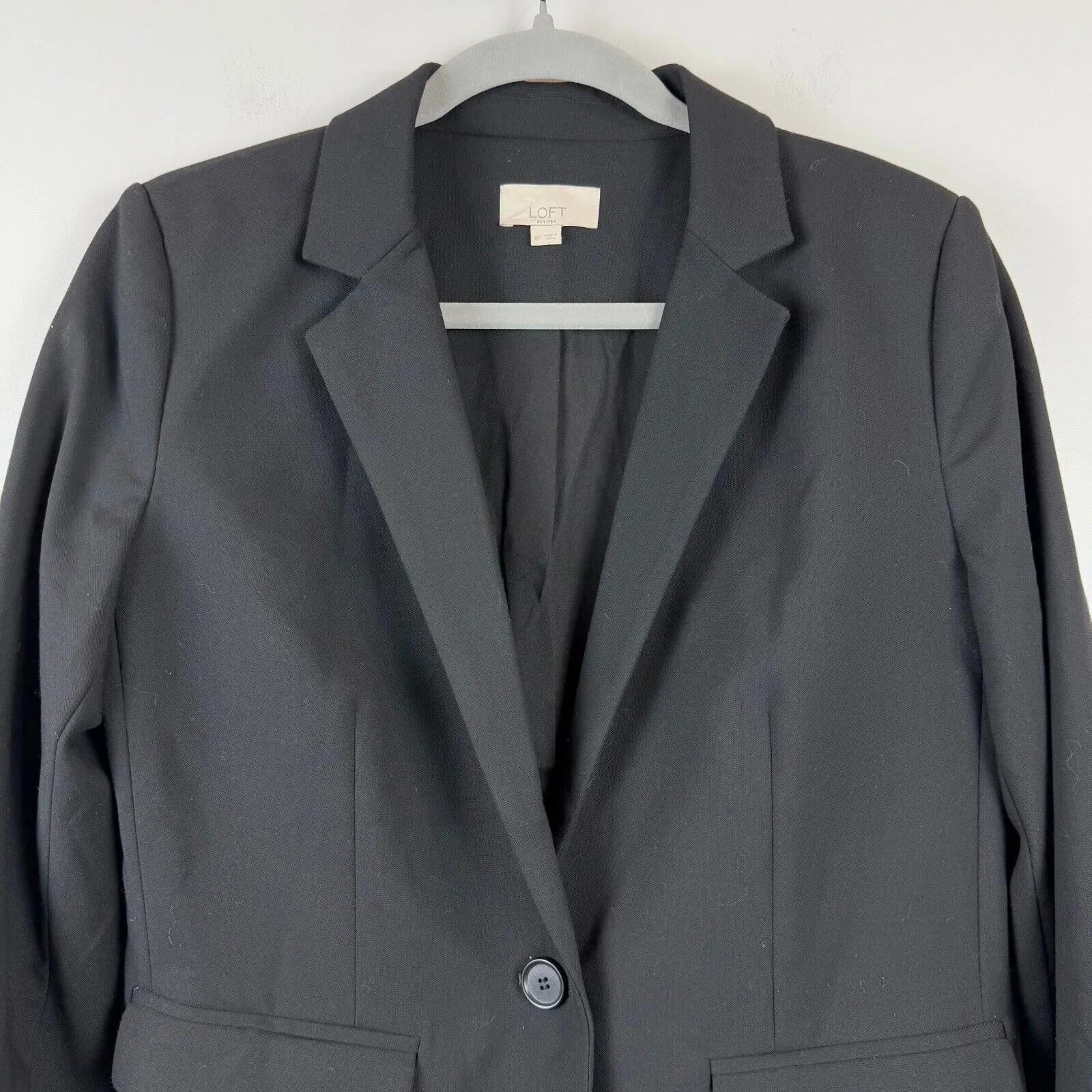 Loft Blazer Women's 8 Petite Black One Button‎ Collared Professional Work Career - Image 2