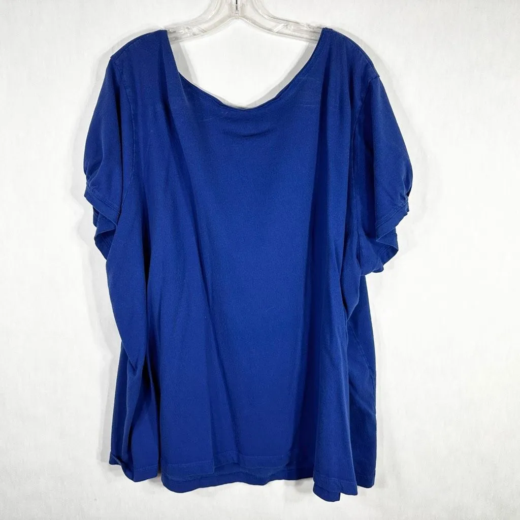 Woman Within Plus Size 4X 34W 36W Top Blue Scoop Neck‎ Short Sleeve Cotton 889 - Image 2