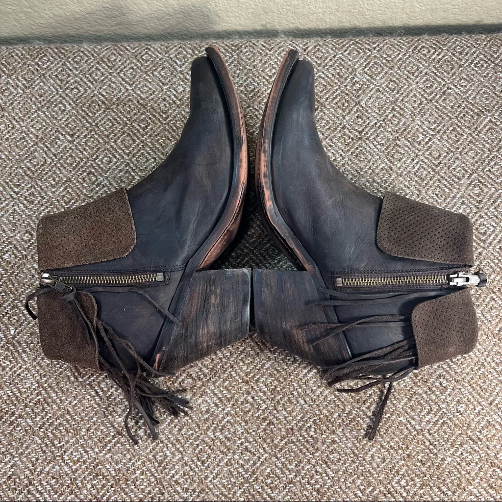 Justin Ankle Boots Reba 10B Women Brown Leather Fringe Cowboy Cuff Western Biker - Image 4