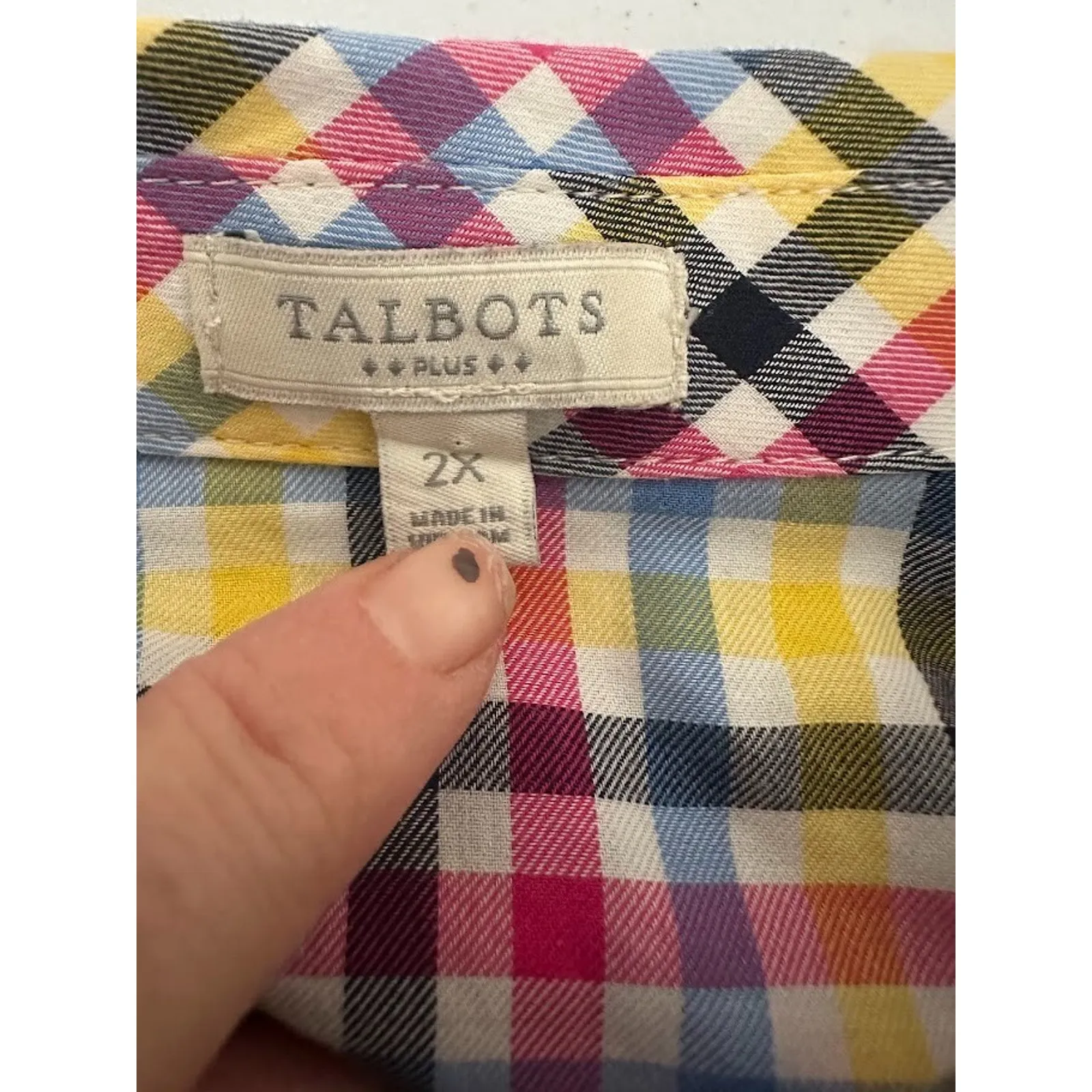 Talbots Womens 2X Shirt Multicolor Plaid Collared Long Sleeve Button Down Casual - Image 5