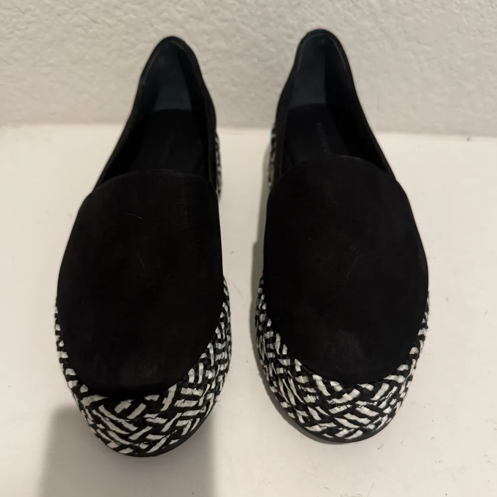 ALL SAINTS Bora Platform Espadrilles Loafer Black White Woven and Suede Size 38 - Image 2