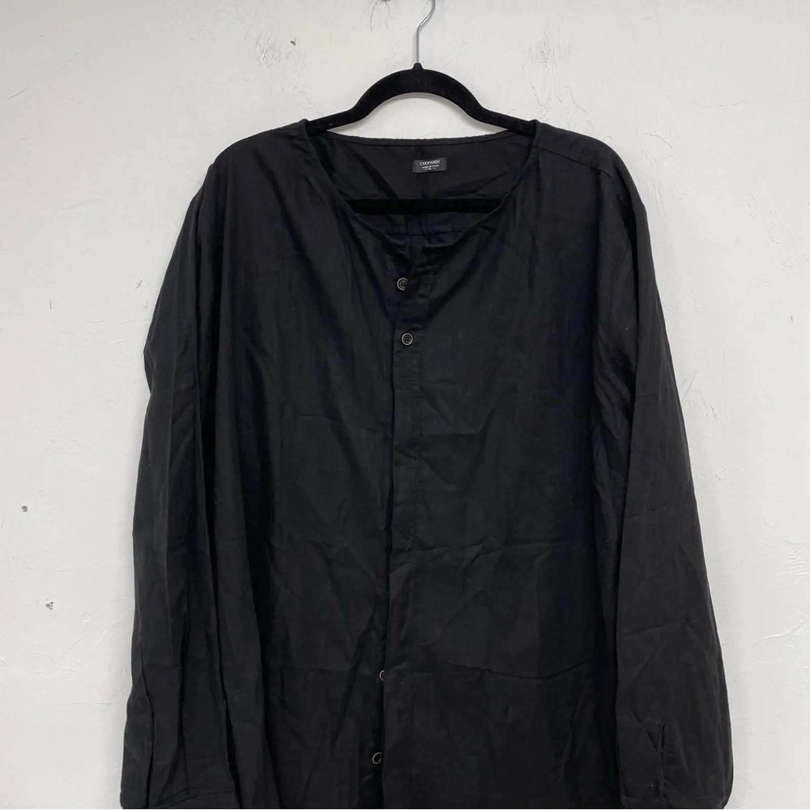 Coof Andy Black Cotton Button Down No Collar Shirt Womens XL Lagenlook Quiet Lux - Image 2