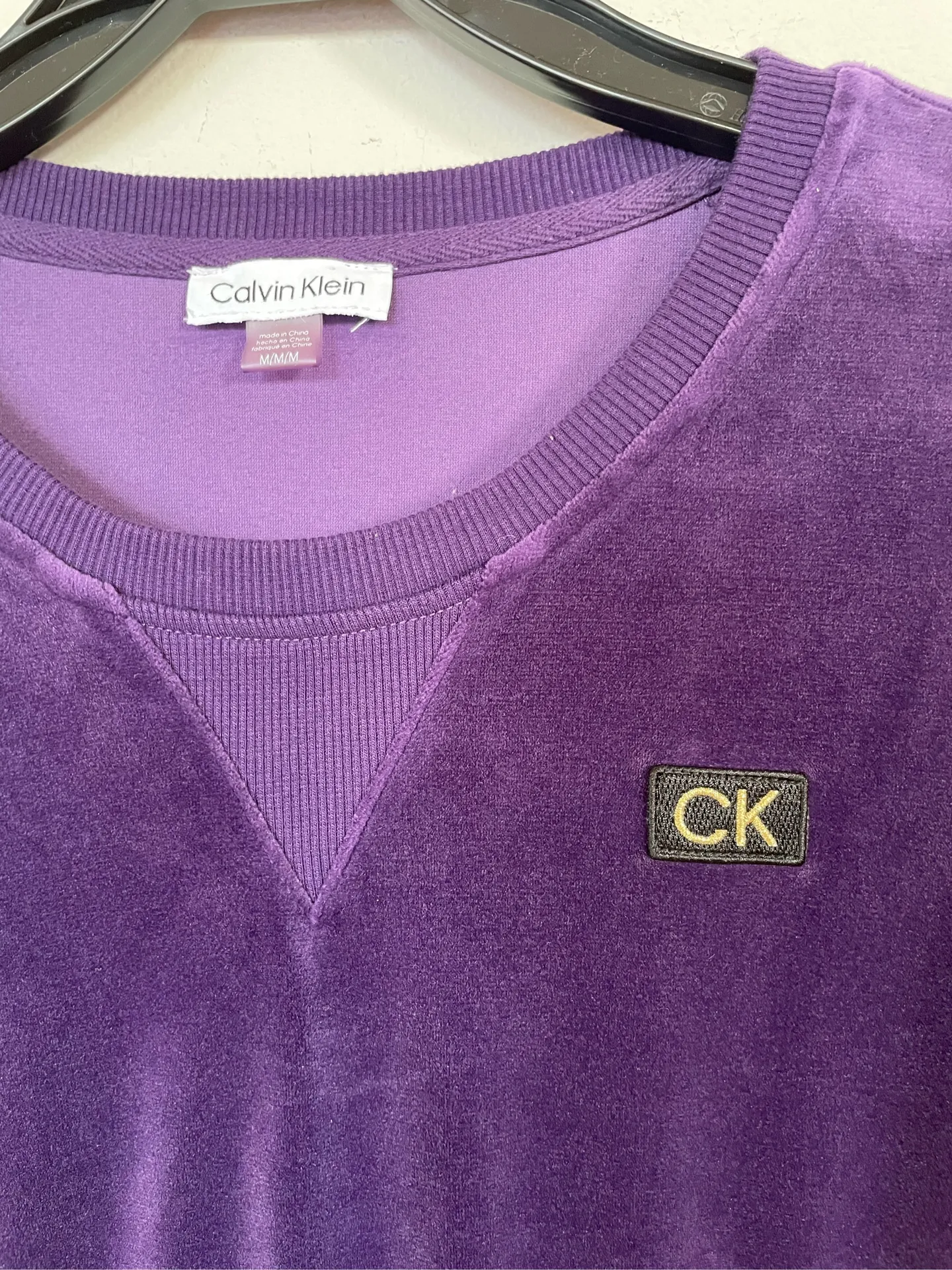 Calvin Klein Velour Dress Sweatshirt Long Sleeve Drawstring Waist Size M Purple  - Image 3