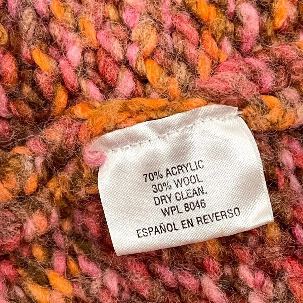 Maison Jules Wool Knit Cardigan Sweater Top Chunky Open Front Orange Pink - Image 8