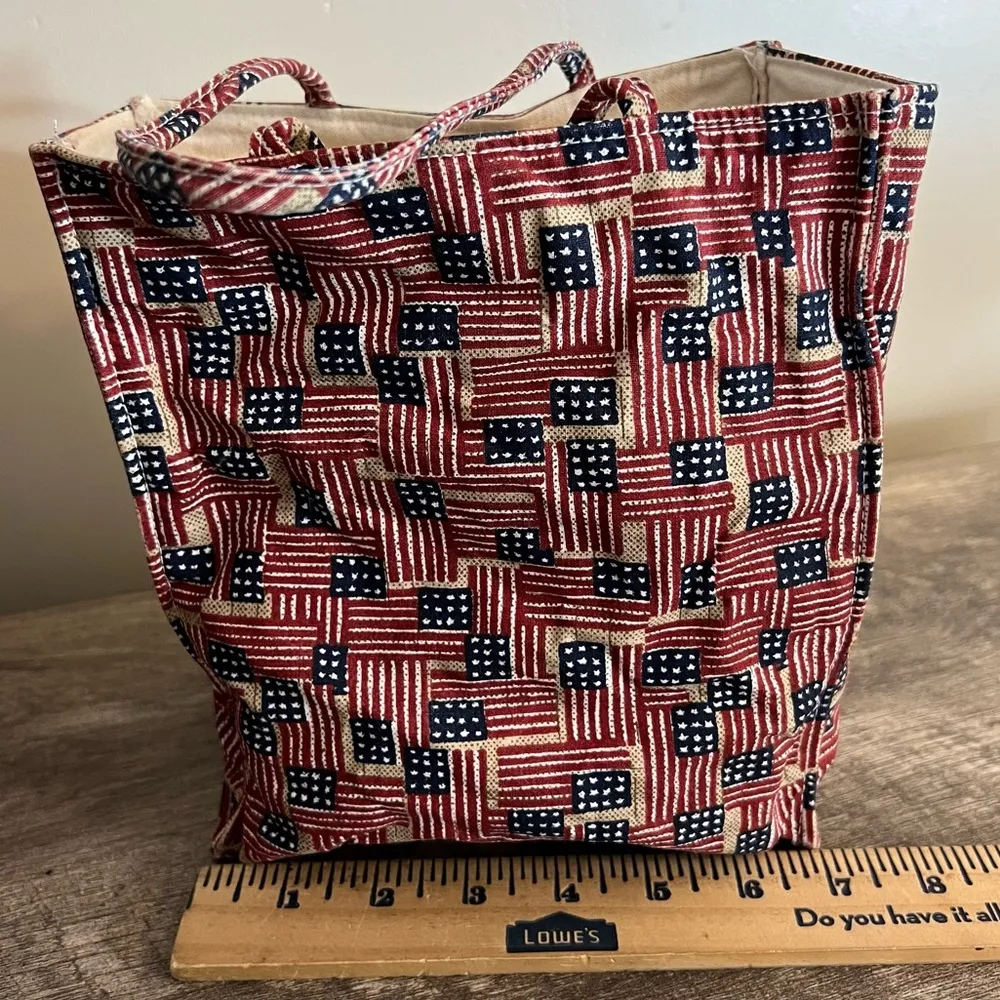 Vintage Longaberger Homestead Cloth Tote Bag Flag Print Patriotic - Image 5