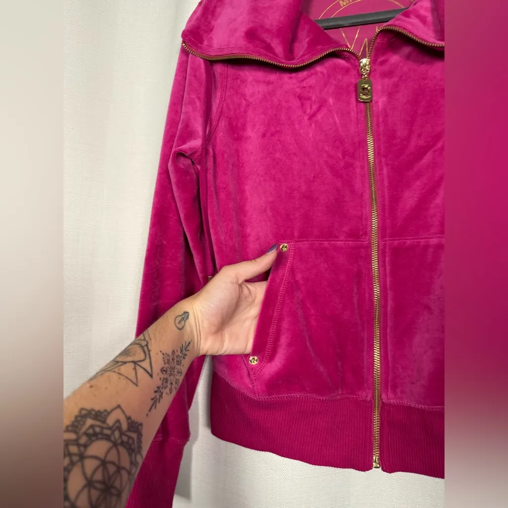 Michael Kors Hot Pink Velour Zip Up Jacket Small - Image 6