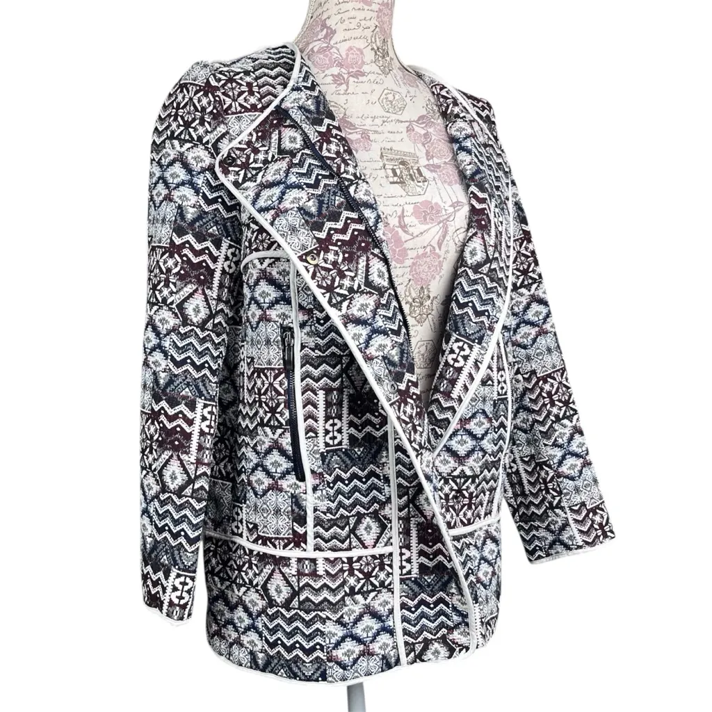 ZARA Women’s Moroccan Tapestry Blazer Jacket M | Boho Chic Pockets Bold Pattern - Image 2