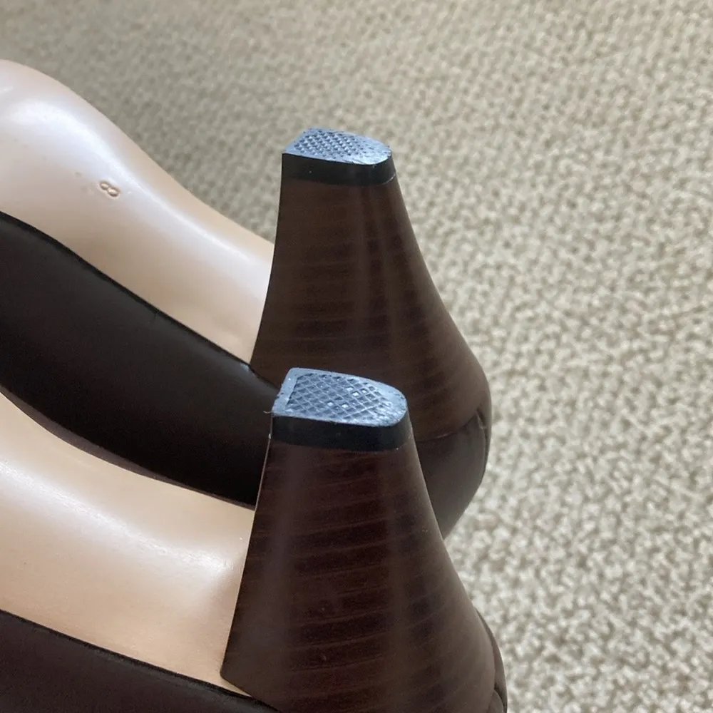 Women’s Kitten Heels Pumps Brown High Heel Shoes Size 8 Vegan Leather Work Mini - Image 8