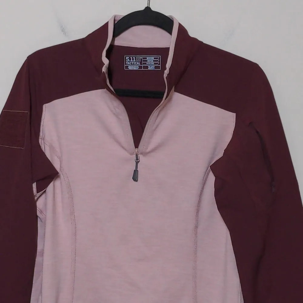 5.11 Tactical Womens Pullover Sweatshirt Red Pink 1/4 Zip Color Block Stretch M - Image 2