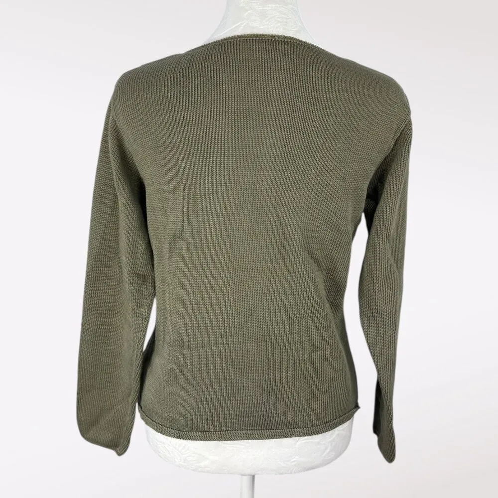 Vintage Olive Green Patterned Knit Sweater XS 90s - Image 4