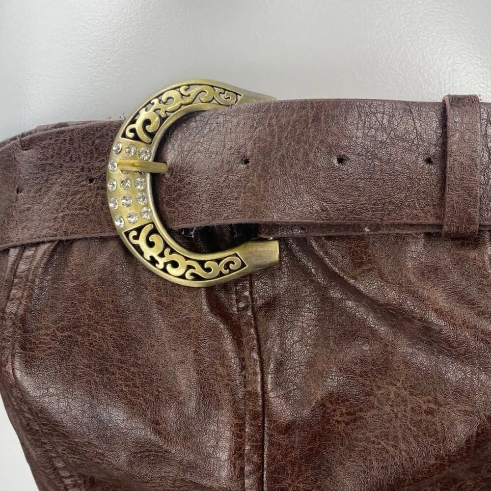 Shein Brown Strapless Belted Tube Faux Leather Vegan Corset Bustier Crop Top 2 - Image 3