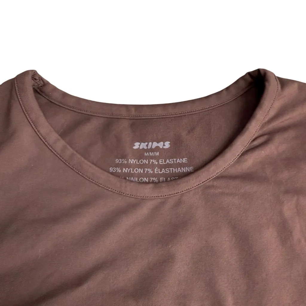 Skims Size M Soft Smoothing Seamless Tee Short Cocoa Brown Layering‎ Lounge NWT - Image 4