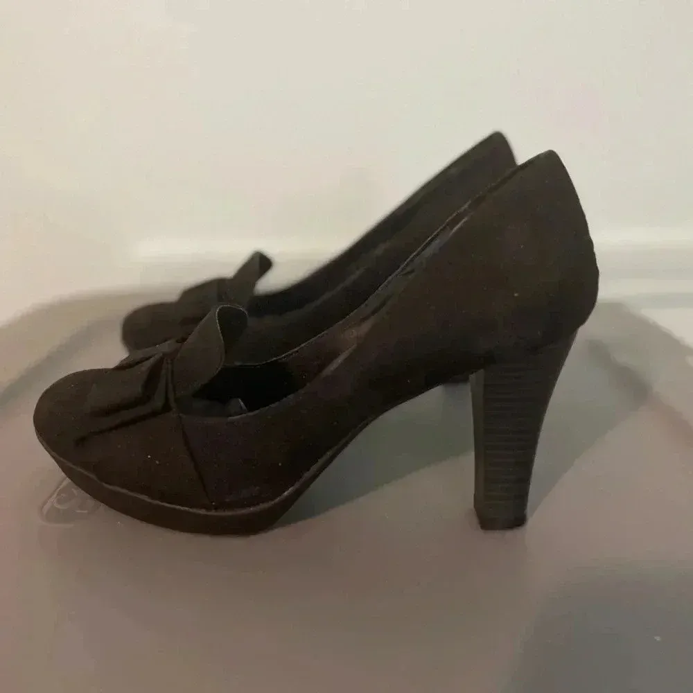 Solesenseability Womens‎ Ladies Black Suede w/Bow Pumps Heels Shoes Size 6.5 - Image 7