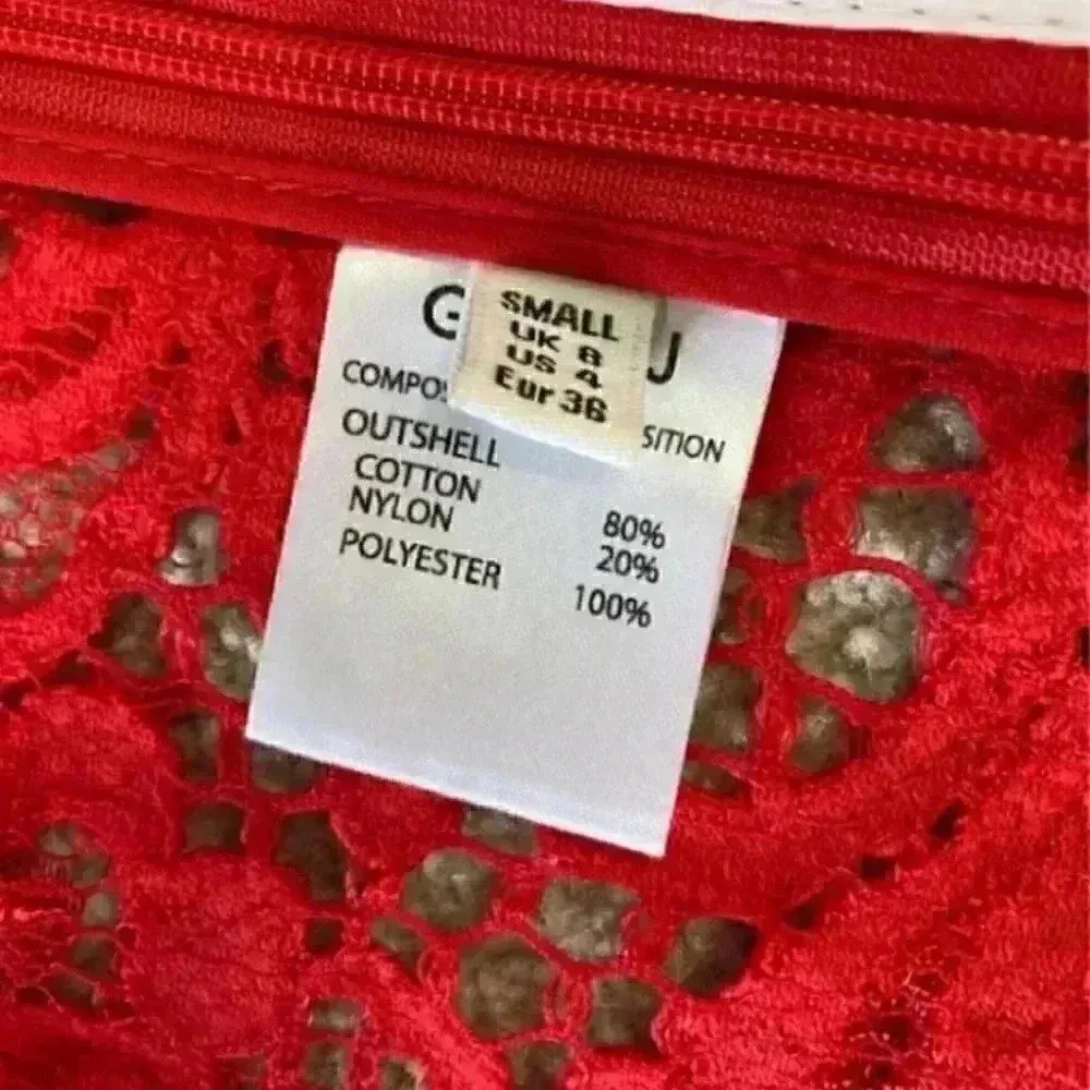 Goen.J ruby red white lace bomber jacket in size 4 - Image 8