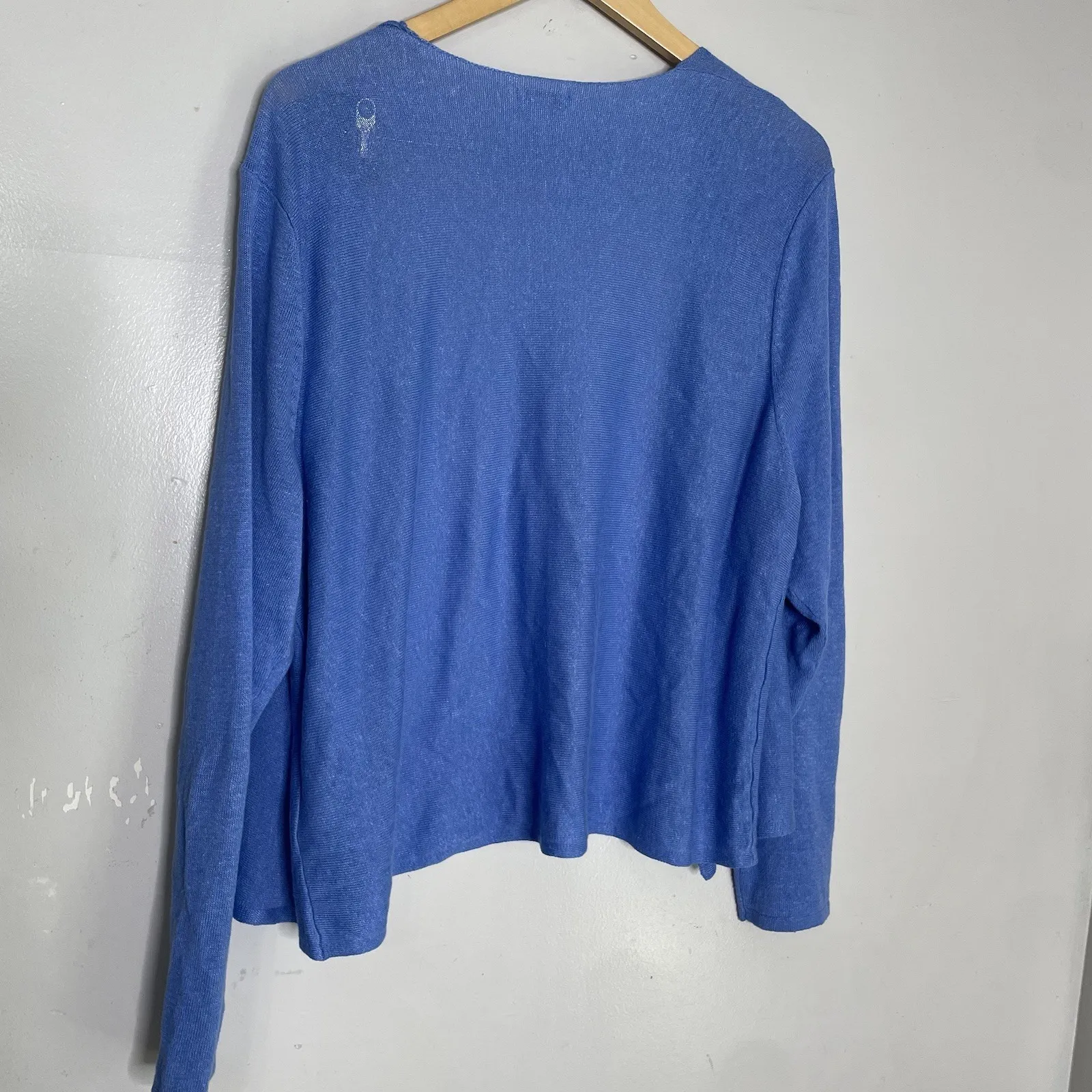 J. Jill Womens Plus Size XL Blue Knit Linen Blend Open Front Duster Cardigan - Image 3