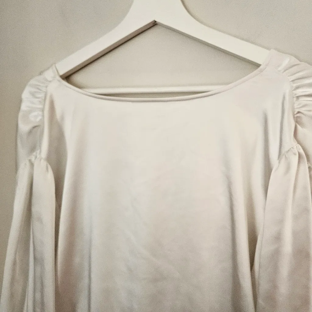 On 34th Bodysuit Chic White Satin Blouse One Piece Long Sleeve V - Image 9