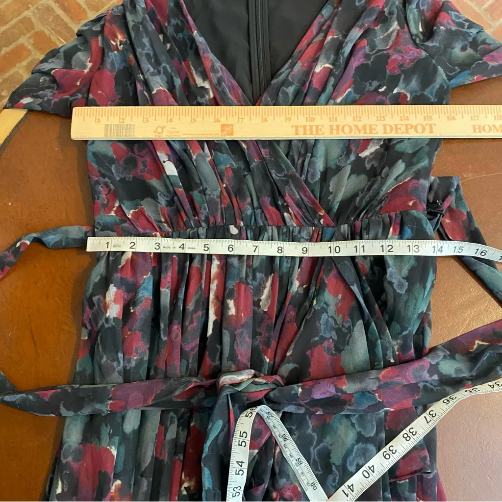 Badgley Mischka Pleated Floral Gown Size 4‎ Gray Black Burgundy formal wedding - Image 9