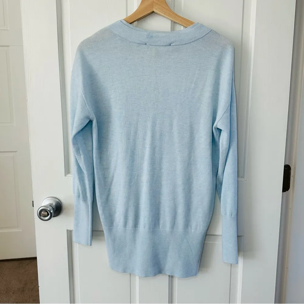White House Black Market Cozy V Neck Tunic Sweater Light Blue Size S - Image 6