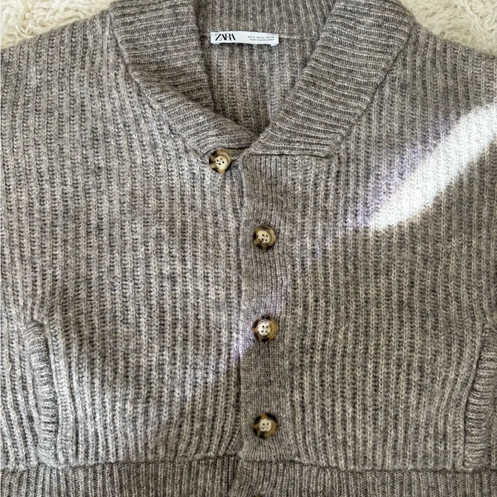 ZARA Gray Knit Wool Blend Bomber Cardigan Sweater Oversized Jacket Medium - Image 3