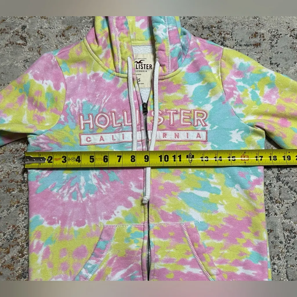 HOLLISTER Co. tie-dye full zip-up hoodie jacket size Small pink yellow - Image 5