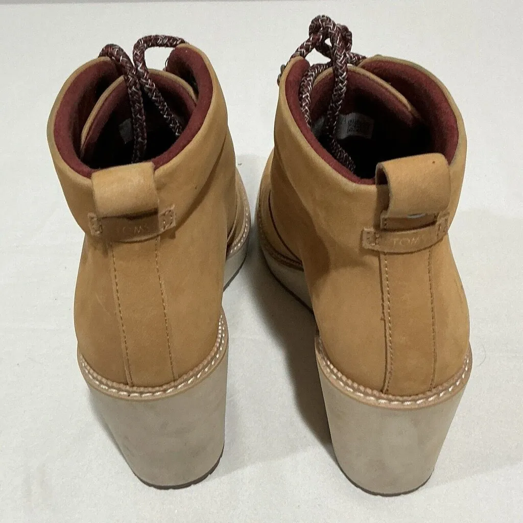 Woman’s Tom’s Size 9 Wedge Heel Bootie Chestnut Brown Suede Stk#709 - Image 8